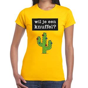 Bellatio Wil je een knuffel tekst t-shirt Geel