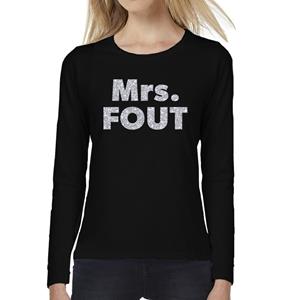 Bellatio Mrs. FOUT zilver glitter t-shirt long sleeve Zwart