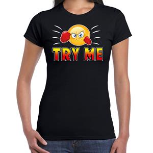 Bellatio Funny emoticon t-shirt Try me Zwart