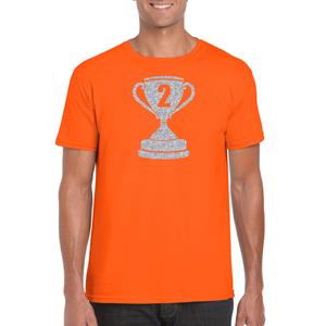 Bellatio Zilveren kampioens beker / nummer 2 t-shirt / kleding - Oranje