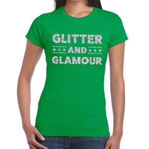 Bellatio Glitter and Glamour zilver glitter tekst t-shirt Groen