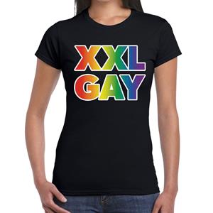 Bellatio Regenboog XXL gay pride / parade fuchsia roze t-shirt voor dames - LHBT evenement shirts kleding / outfit