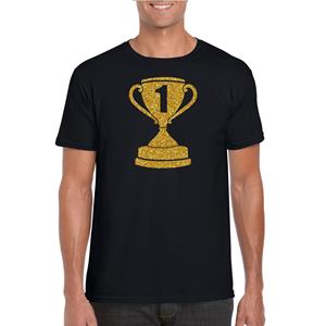Bellatio Gouden kampioens beker / nummer 1 t-shirt / kleding - Zwart