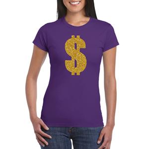 Bellatio Gouden dollar / Gangster verkleed t-shirt / kleding - Paars
