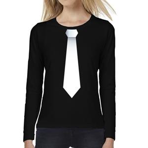 Bellatio Stropdas wit long sleeve t-shirt zwart voor dames- Zwart