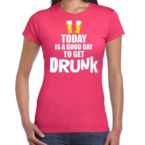 Bellatio Roze fun t-shirt good day to get drunk - dames - Gay pride / festival shirt / outfit / kleding