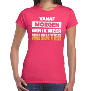 Bellatio Vanaf morgen ben ik weer nuchter tekst t-shirt Roze