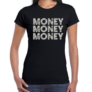 Bellatio Fun money money money t-shirt met geld / bankbiljet print Zwart