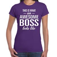 Bellatio Awesome Boss tekst t-shirt paars dames - dames fun tekst shirt Paars