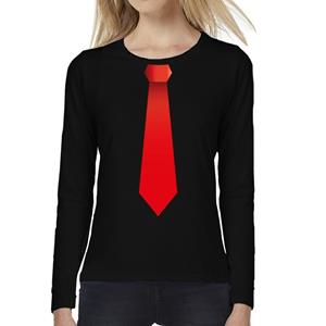 Bellatio Stropdas rood long sleeve t-shirt zwart voor dames- Zwart