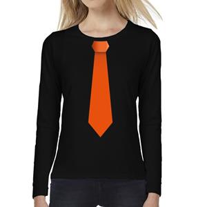 Bellatio Stropdas oranje long sleeve t-shirt zwart voor dames- Zwart