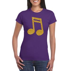 Bellatio Gouden muziek noot / muziek feest t-shirt / kleding - Paars