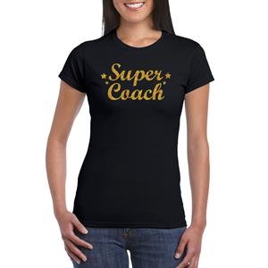 Bellatio Super Coach cadeau t-shirt met gouden glitters op Zwart