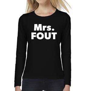 Bellatio Mrs. FOUT tekst t-shirt long sleeve Zwart