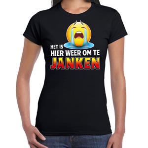 Bellatio Funny emoticon t-shirt het is hier weer om te janken Zwart