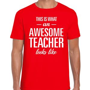 Bellatio Awesome teacher cadeau t-shirt Rood