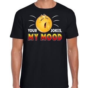 Bellatio Funny emoticon t-shirt Your jokes my mood Zwart