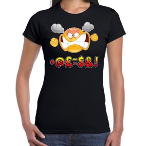 Bellatio Funny emoticon t-shirt vloekend / scheldend Zwart