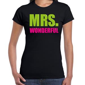 Bellatio Mrs. wonderful fun tekst t-shirt Zwart