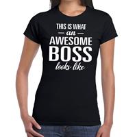 Bellatio Awesome Boss tekst t-shirt zwart dames - dames fun tekst shirt Zwart