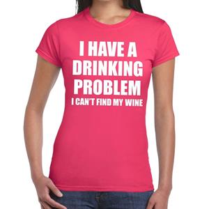 Bellatio Drinking problem wine tekst t-shirt Roze