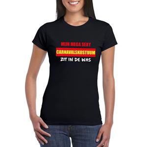 Bellatio Mijn sexy carnavalskostuum zit in de was fun t-shirt dames Zwart