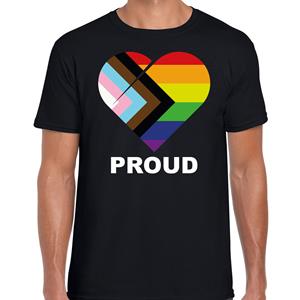 Bellatio T-shirt Proud - Progress pride vlag hartje - Zwart