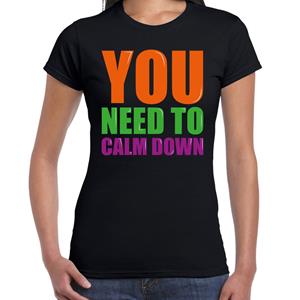 Bellatio You need to calm down fun tekst t-shirt Zwart