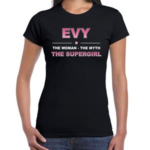 Bellatio Naam cadeau Evy - The woman, The myth the supergirl t-shirt Zwart