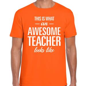 Bellatio Awesome teacher cadeau t-shirt Oranje