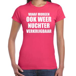 Bellatio Feest t-shirt - morgen nuchter verkrijgbaar - Roze