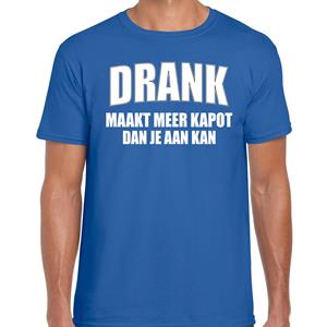 Bellatio Fun t-shirt - drank maakt meer kapot dan je aan kan - Blauw