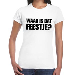 Bellatio Waar is dat feestje℃ tekst t-shirt Wit