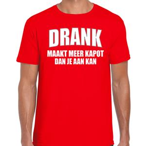 Bellatio Fun t-shirt - drank maakt meer kapot dan je aan kan - Rood