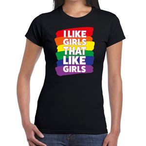 Bellatio Gay pride I like girls that like girls t-shirt Zwart