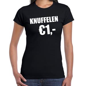 Bellatio Fun t-shirt - knuffelen 1 euro - Zwart