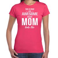Bellatio Awesome new mom - t-shirt fuchsia Roze