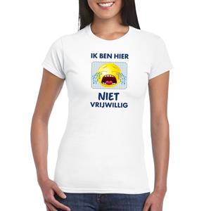 Bellatio Wit feest shirt - Ik ben hier niet vrijwillig met emoticon voor dames