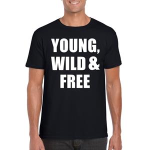 Bellatio Young, wild and free tekst t-shirt Zwart