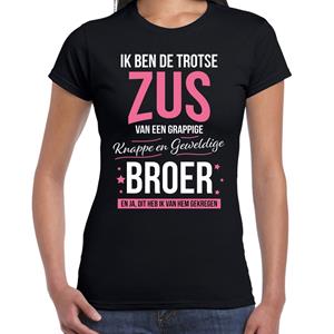 Bellatio Trotse zus / broer cadeau t-shirt Zwart
