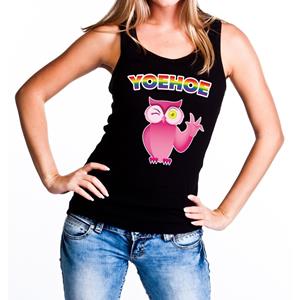 Bellatio Yoehoe roze knipogende uil gaypride tanktop/mouwloos shirt - Zwart