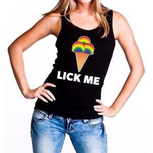 Bellatio Lick me gaypride tanktop/mouwloos shirt - Zwart