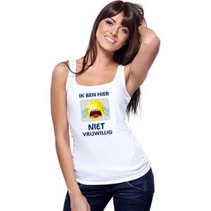 Bellatio Wit mouwloos feest shirt/ tanktop - Ik ben hier niet vrijwillig met emoticon voor dames