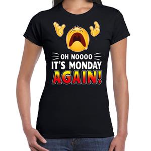 Bellatio Funny emoticon t-shirt oh nooo its monday again Zwart