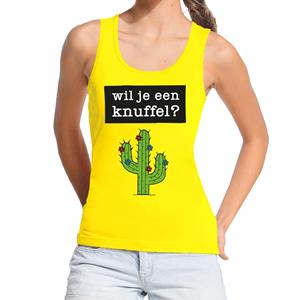 Bellatio Wil je een Knuffel tekst tanktop / mouwloos shirt Geel