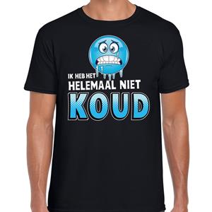 Bellatio Funny emoticon t-shirt Ik heb het helemaal niet koud Zwart