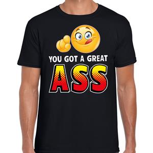 Bellatio Funny emoticon t-shirt you got a great ass Zwart