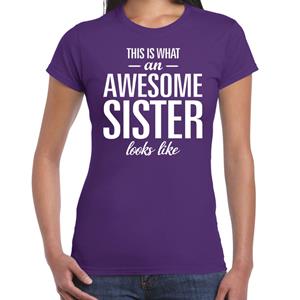 Bellatio Awesome sister tekst t-shirt paars dames - dames fun tekst shirt Paars