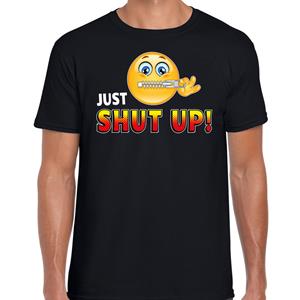 Bellatio Funny emoticon t-shirt just shut up Zwart