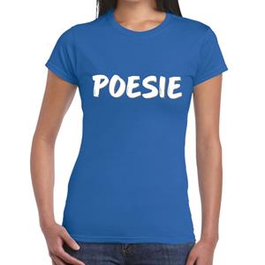 Bellatio Blauw fun tekst t-shirt - Poesie - voor dames